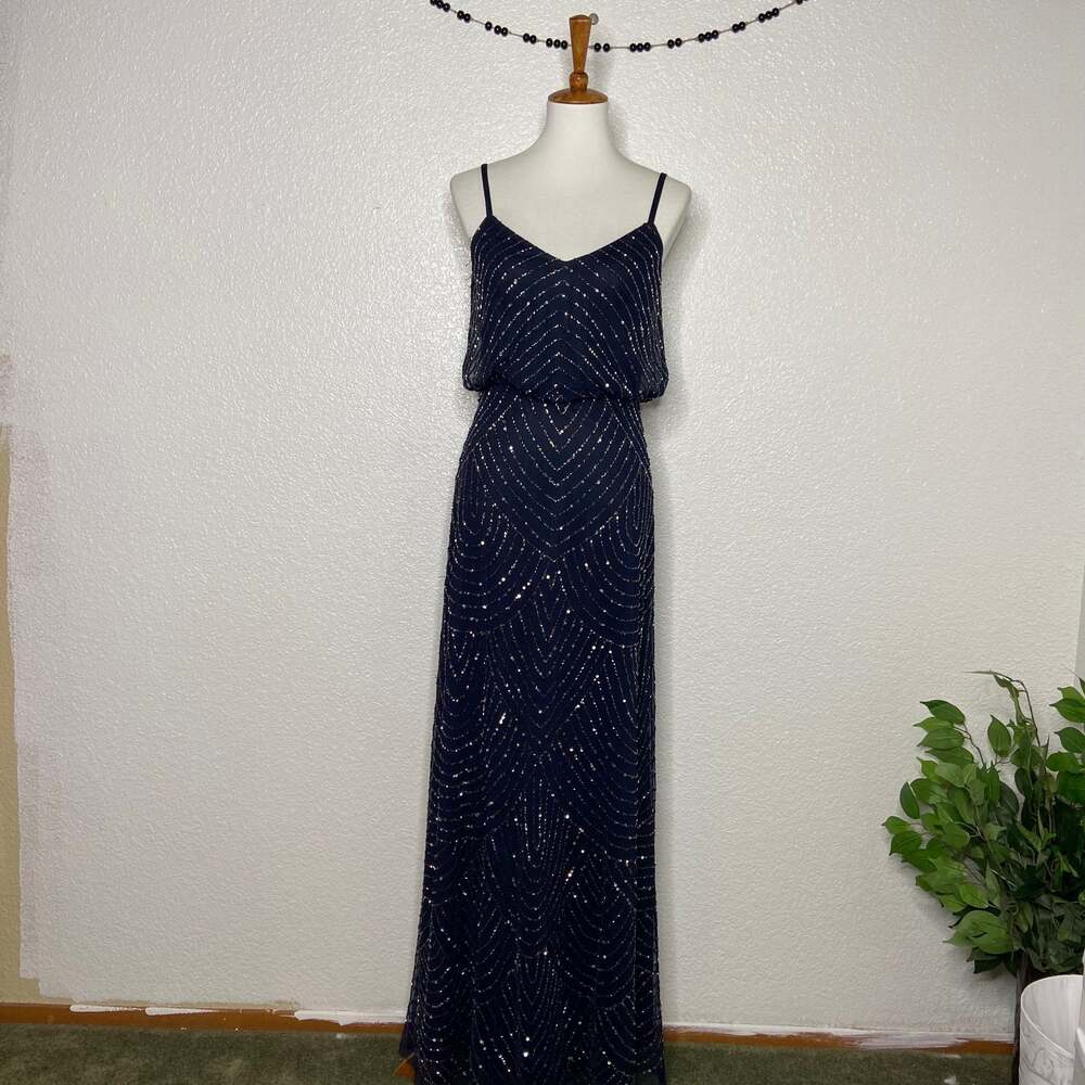 Adrianna Papell Navy Sequin Tank Evening Gown - Picture 5 of 11